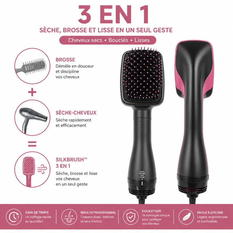 SilkBrush™ 3-en-1-Sèche, brosse et lisse vos cheveux en un seul geste