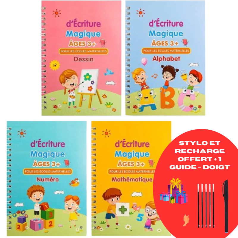 4 Cahier éducatif magique - Stylo + 5 recharge + guide - doigt offert - Lexcur