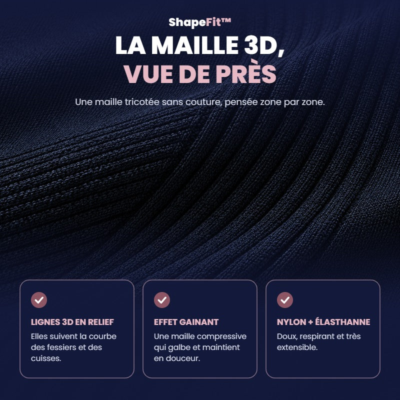 Gros plan sur la maille 3D sans couture du short gainant ShapeFit
